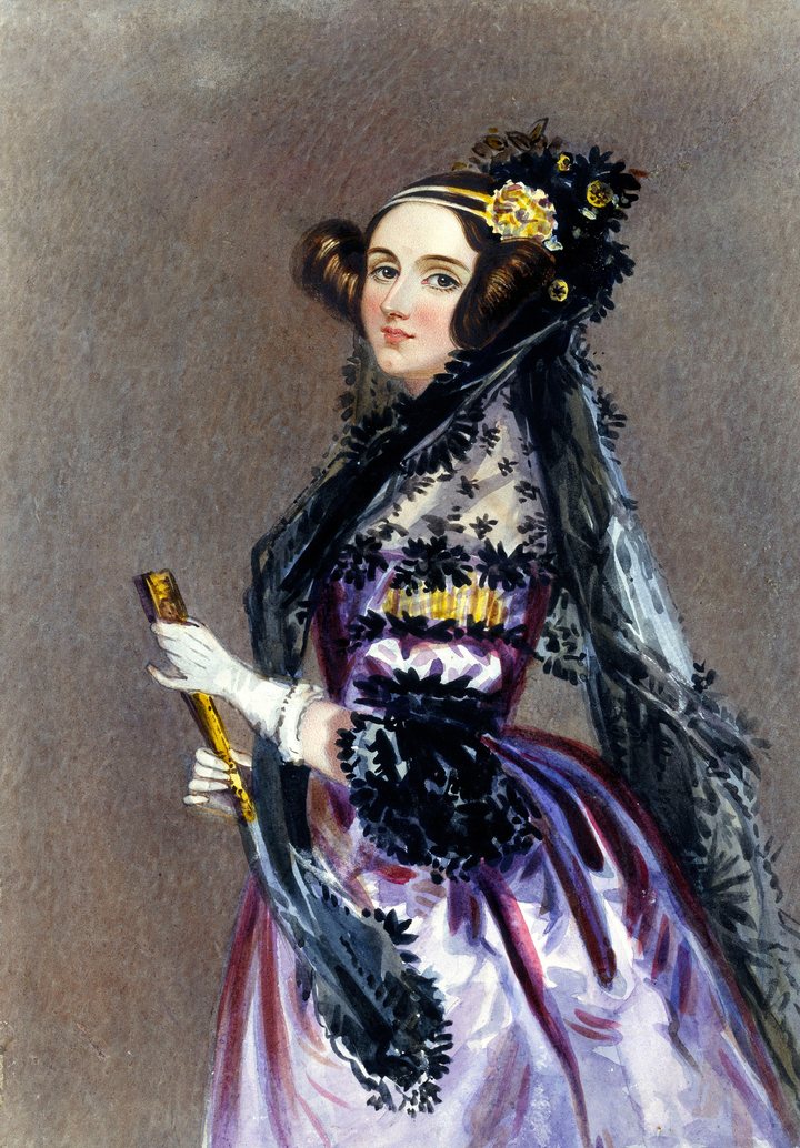 Portrait of Ada Lovelace in a white dress, attributed to Alfred Edward Chalon